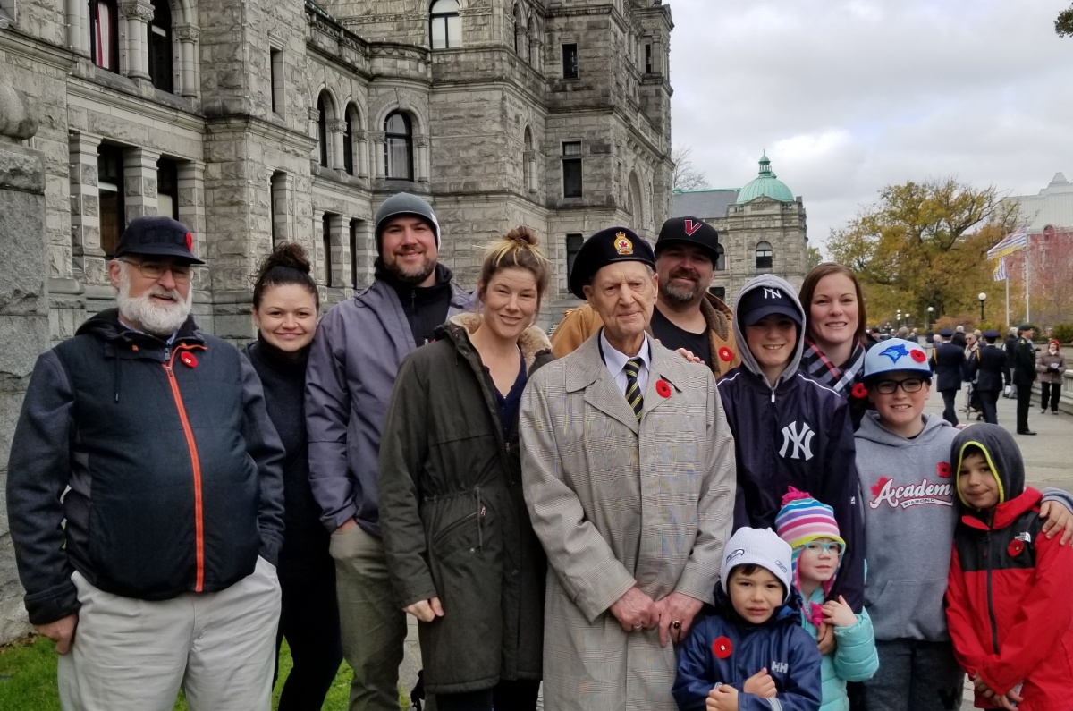 Hong Kong Veteran, Gerry Gerrard with his family on November 11