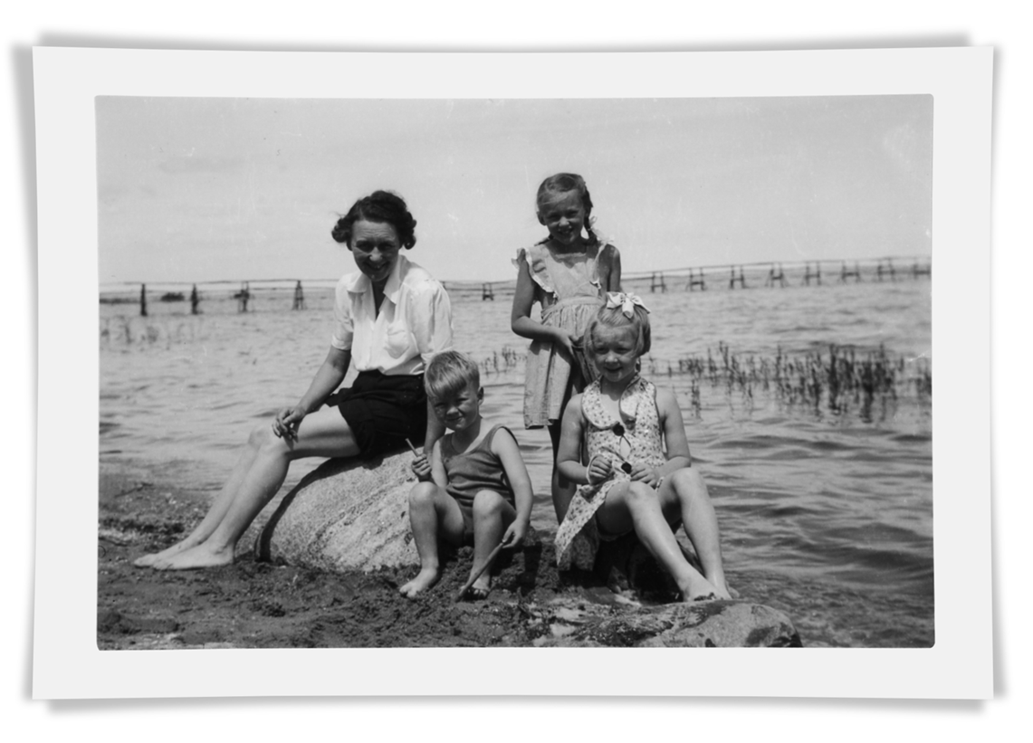 My mother, Lucy Dennis, with me (lower right) and my younger sister, Barbara, and brother, Roger, at Boundary Park, 1943