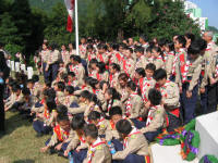 The scouts grouping for a picture after the first ceremony