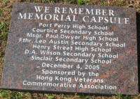Plaque laid over the Memorial Capsule, donated by HKVCA, Ontario Region