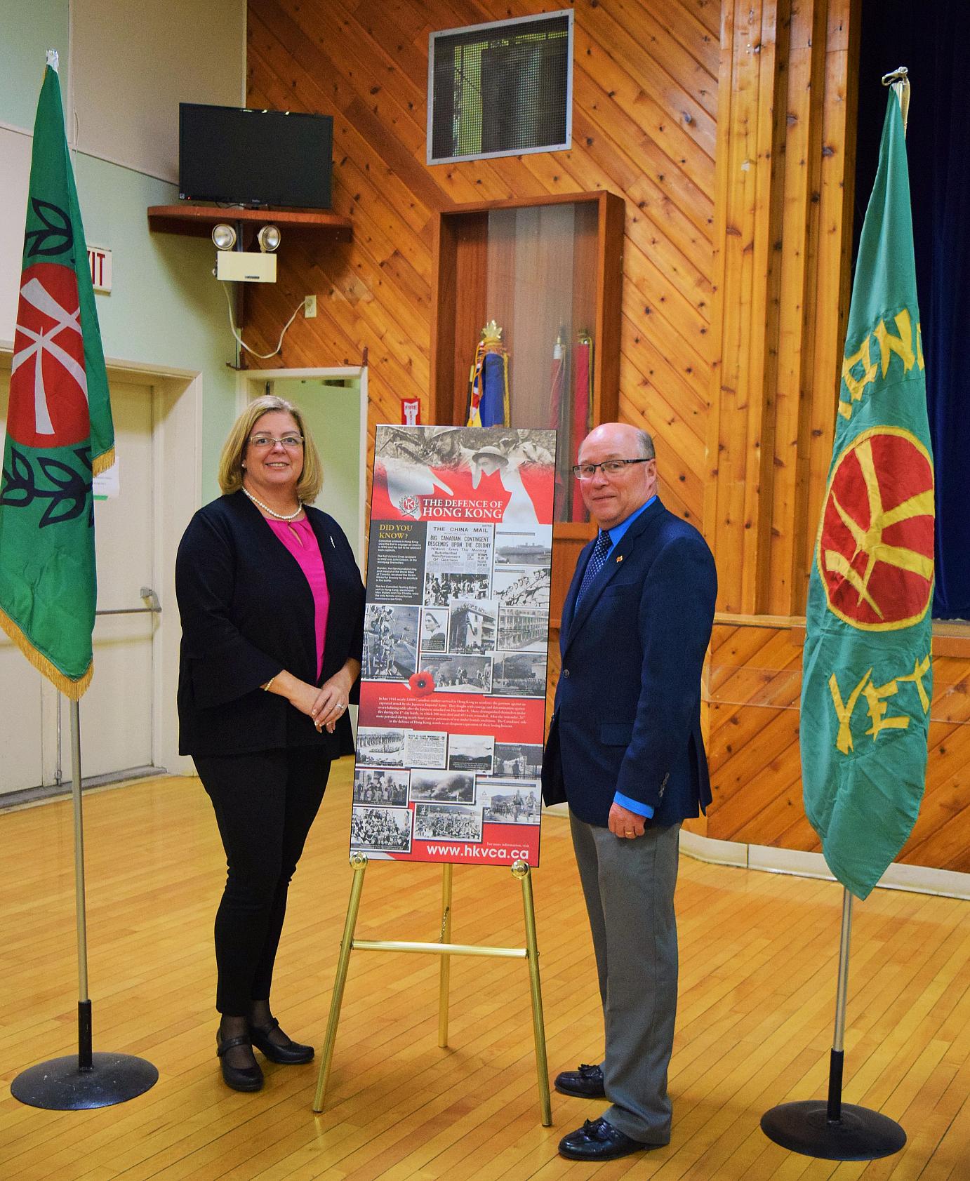 Estevan area MLA Lori Carr on left and MP Dr. Robert Kitchen on right. - both spoke at the Estevan plaque unveiling