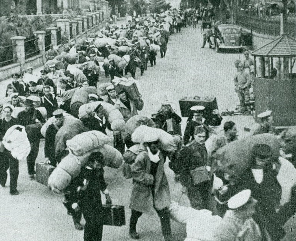 Naval prisoners of war at Hong Kong moving to a camp